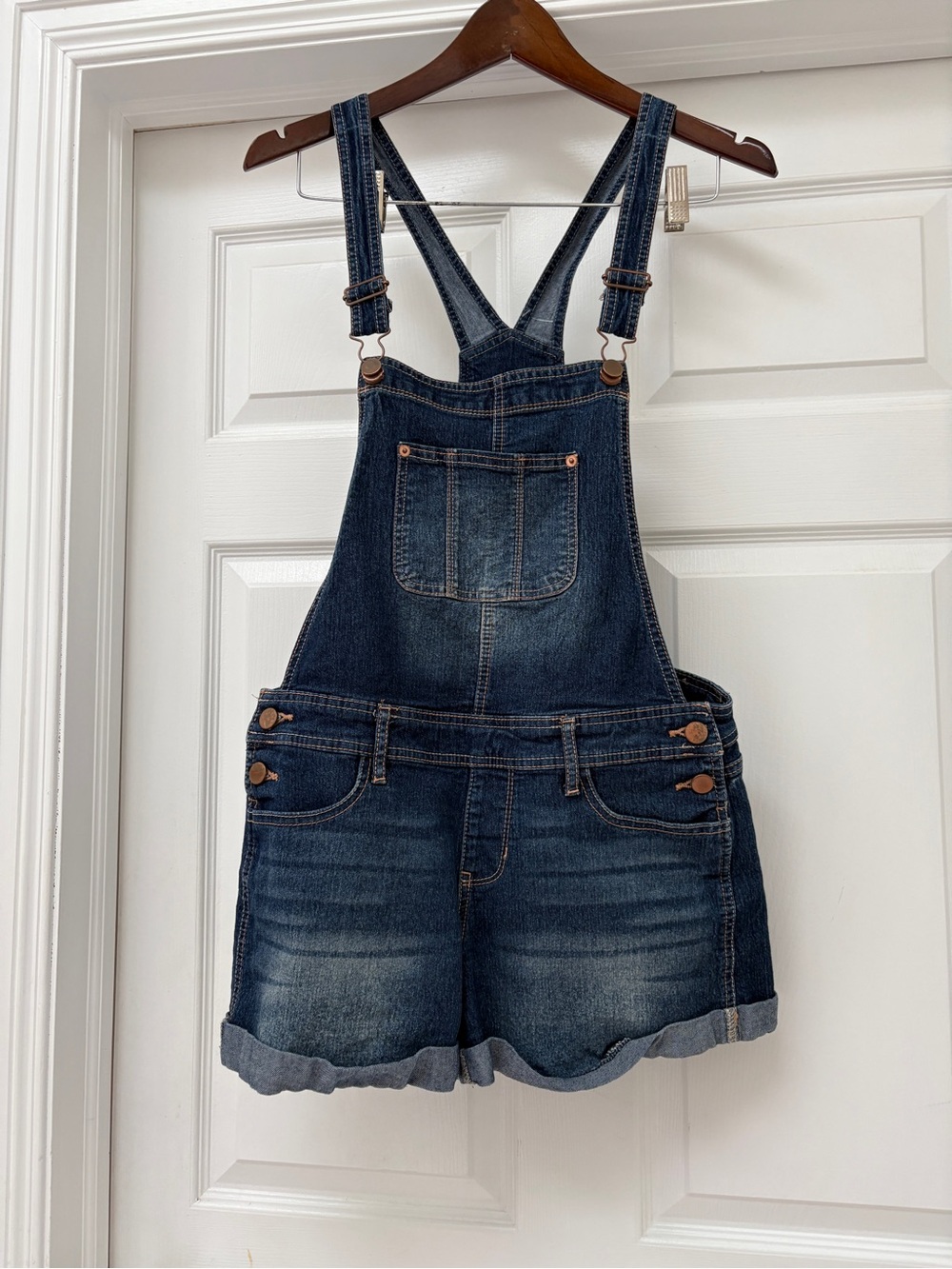 No Boundaries Dark Blue Denim Short Overalls ladies medium